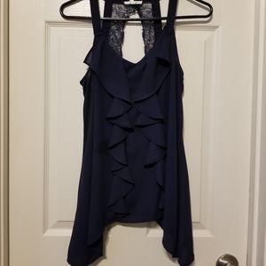 Navy Blue Ruffled Top